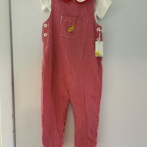 NWT Mini Boden Red Striped Kids Overalls
